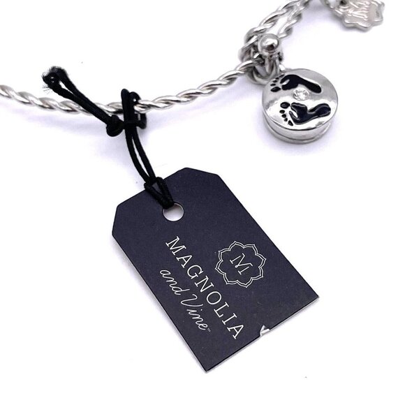 Magnolia and Vine Footprints Charm Bracelet Silver Tone Toggle Closure - Picture 5 of 6
